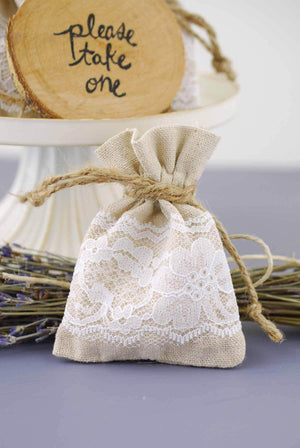 12 linen lace 3x4 favor bags