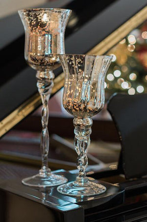 3 mercury glass pedestal candle holders 16 14 12