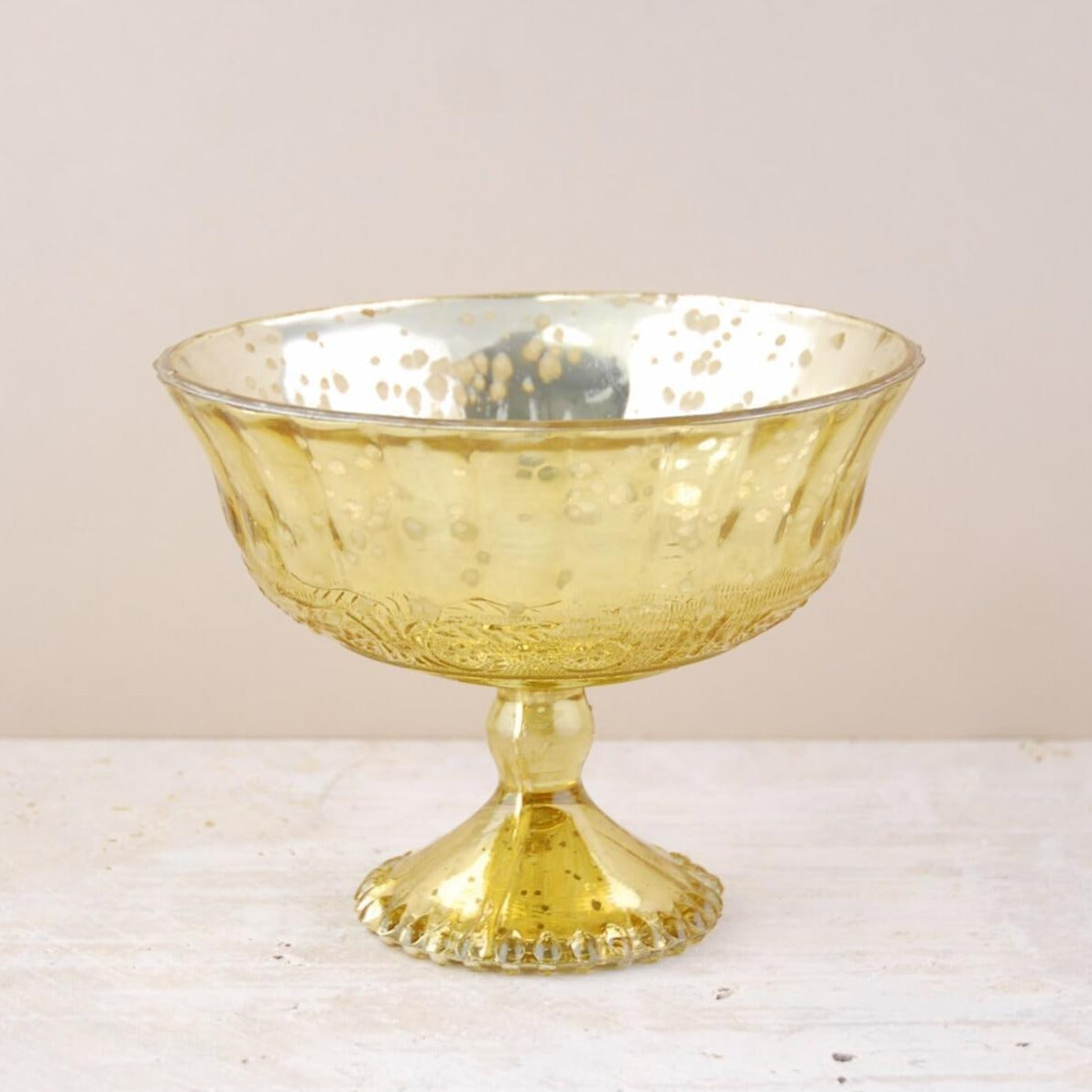 mercury glass compote gold 7x5 25in