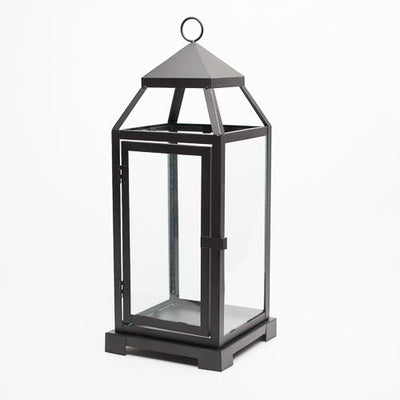 Richland Black Contemporary Metal Lantern with Clear Glass - Large