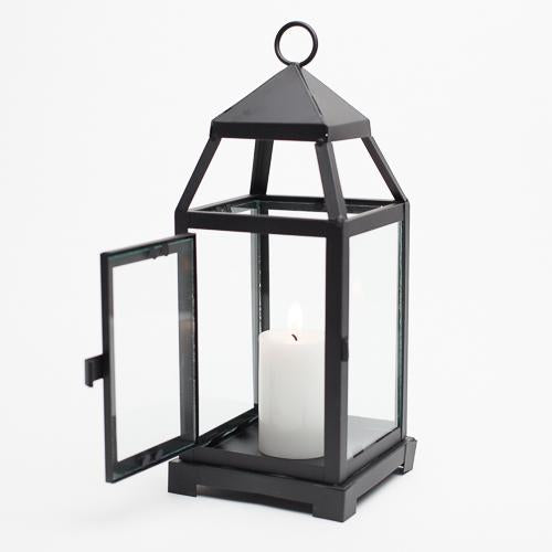 richland black contemporary metal lantern with clear glasses small - thumbnail number 1
