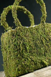 Natural Preserved Moss Covered Purse Planter 8-3/4in - thumbnail number 1