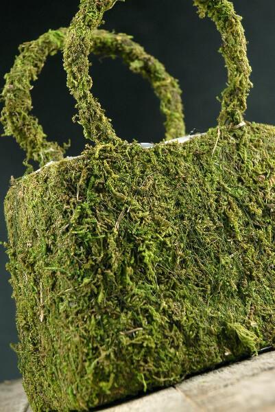 Natural Preserved Moss Covered Purse Planter 8-3/4in - thumbnail number 1