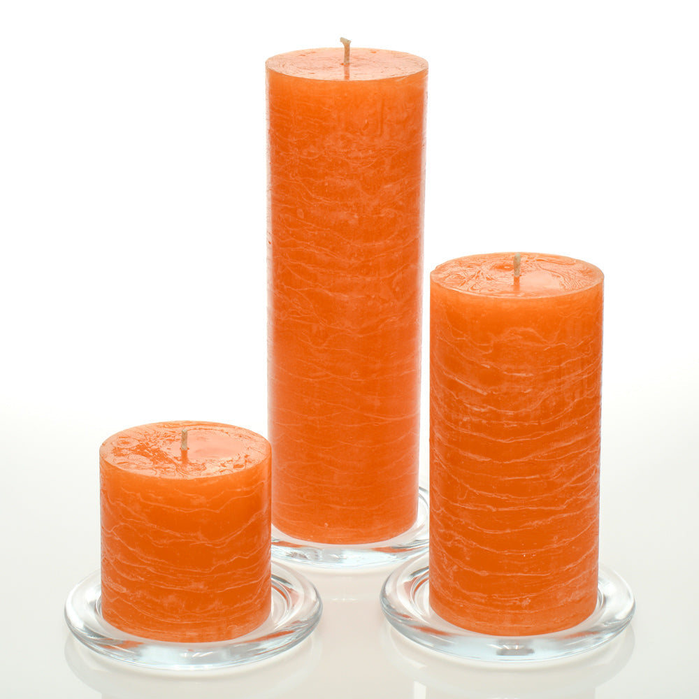 Richland Rustic Pillar Candle 3"x3", 3"x6" & 3"x9" Orange Set of 3