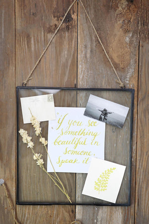 hanging metal double glass frame 14 x 14 75