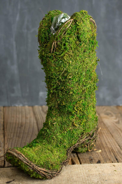 moss covered cowboy boot topiary pot 13in - thumbnail number 2