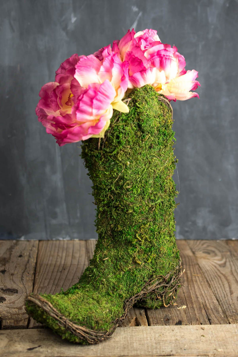 Moss Covered Cowboy Boot Topiary Pot 13in - thumbnail number 1
