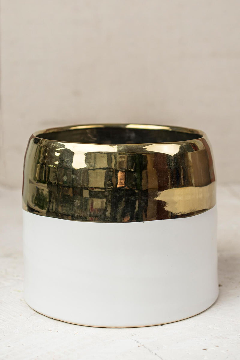 White and Gold Ceramic Claire Vase & Pot 7.5" x 6.25" - thumbnail number 1