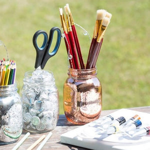 Richland Small Mercury Hanging Mason Jar with Clear Bead Handle - Rose Gold Set of 12