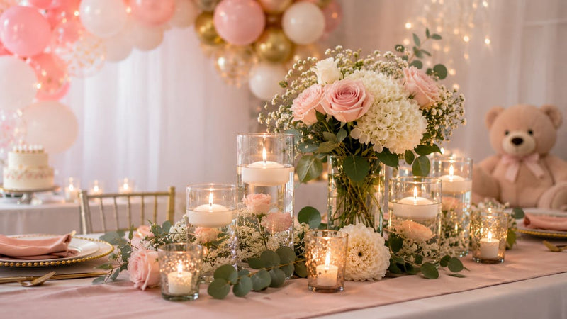 How to Style a Baby Shower with Candles and Floral Centerpieces