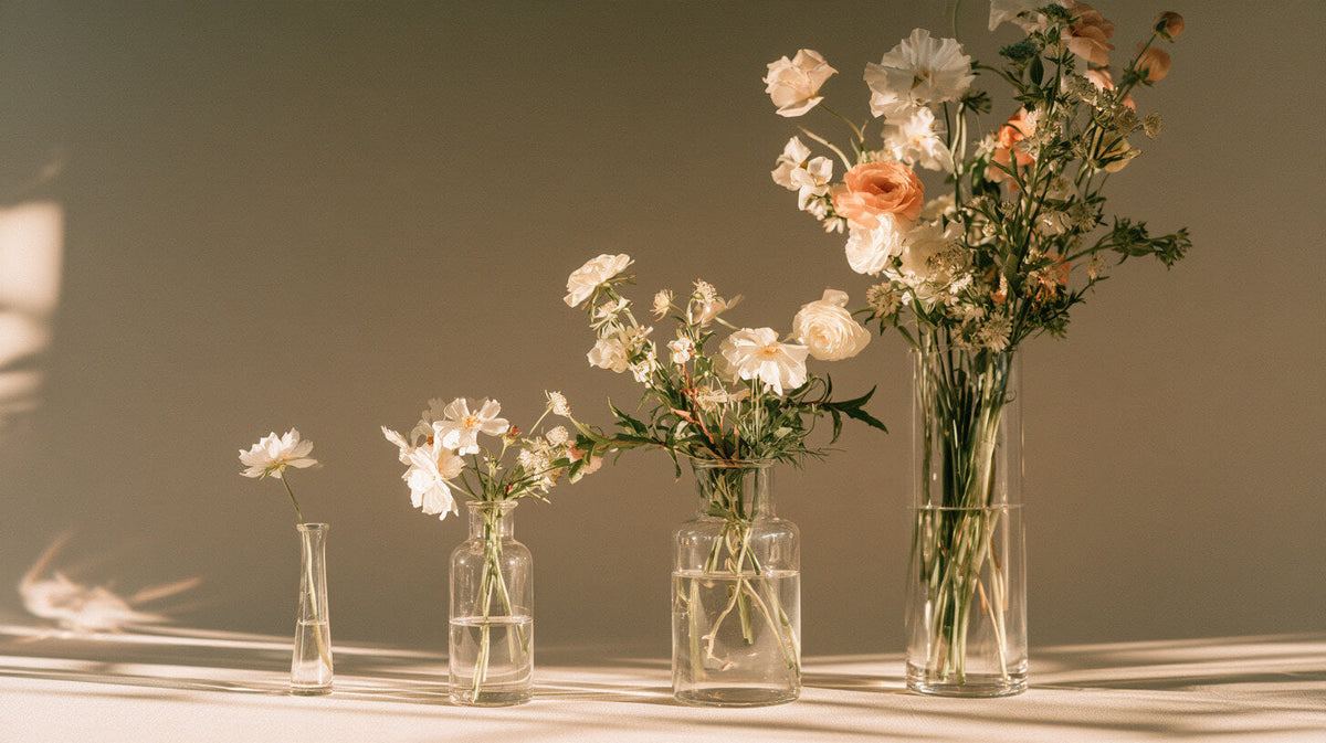 Different flower vase sizes and shapes for small, medium, and tall floral arrangements