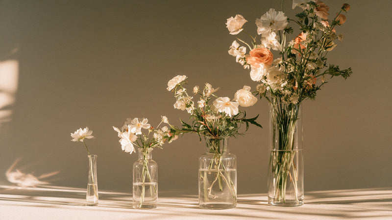 Different flower vase sizes and shapes for small, medium, and tall floral arrangements