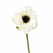 Single 15" White Anemone Flower stem with white petals and a dark center against a white background - thumbnail number 2