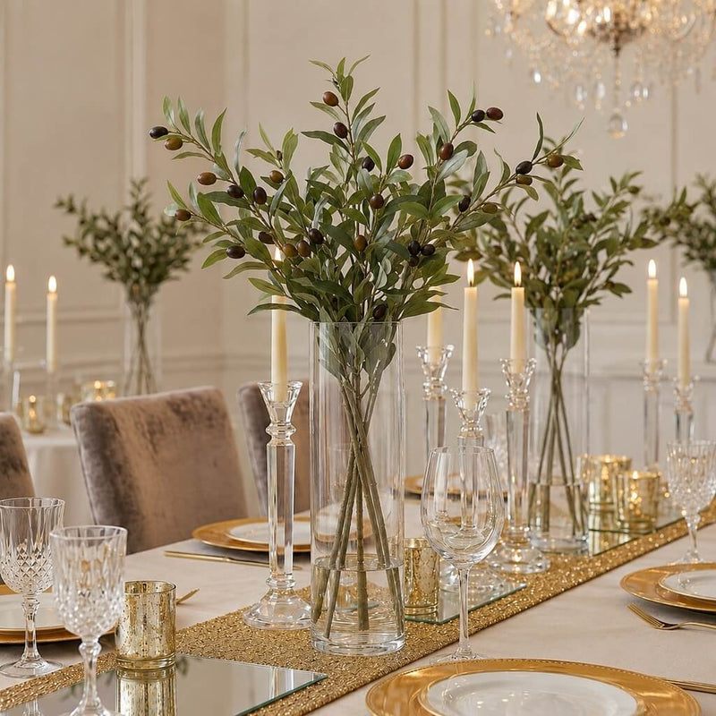 A tall glass vase of 31.5" olive branches on a table - thumbnail number 5