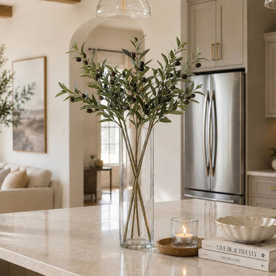 A tall glass vase of 31.5" olive branches on a kitchen counter - thumbnail number 7