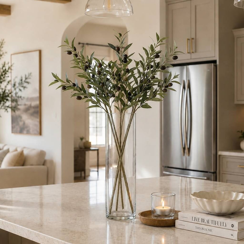 A tall glass vase of 31.5" olive branches on a kitchen counter - thumbnail number 7
