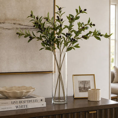 A tall glass vase of 31.5" olive branches on a console table - thumbnail number 8