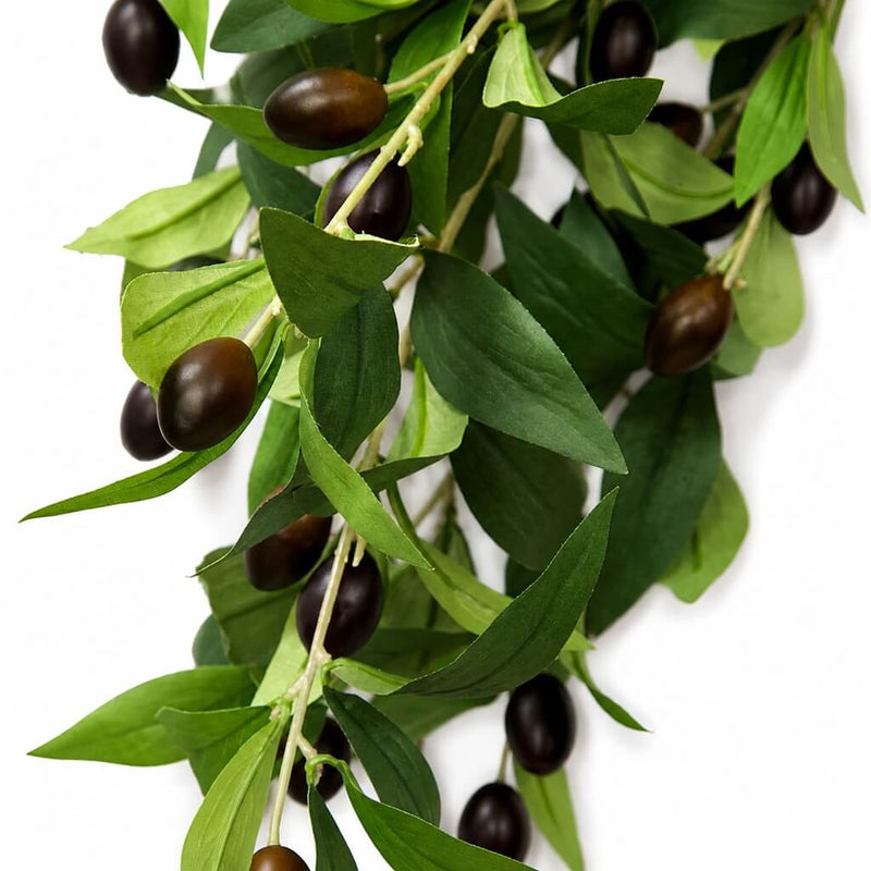 A close-up view of an artificial olive branch with dark brown olives and green leaves - thumbnail number 2