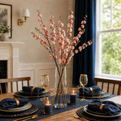 45" pink cherry blossom branches in a tall glass vase on a set dining table - thumbnail number 8