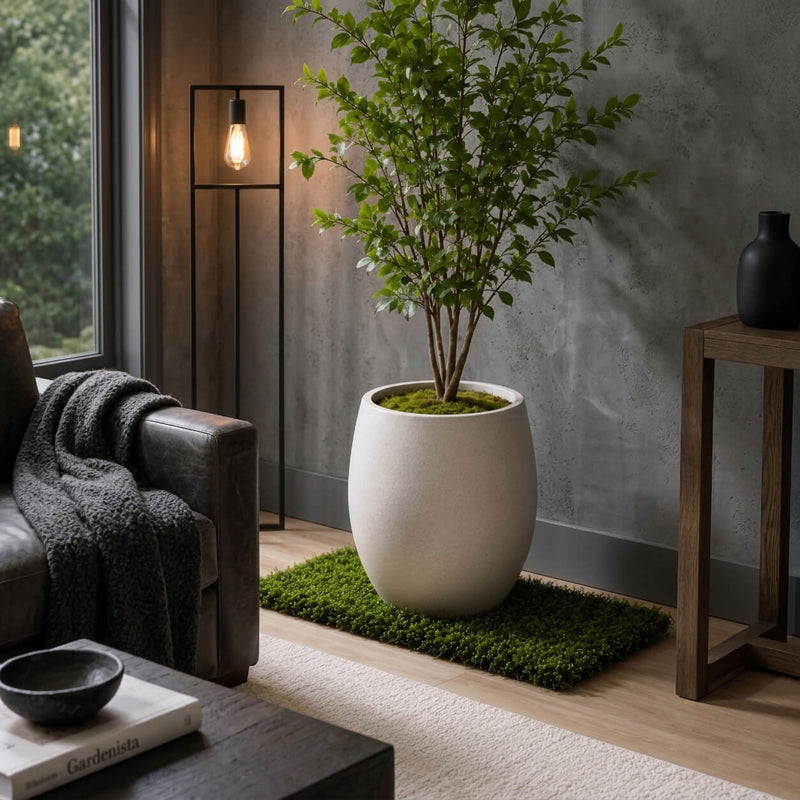 Faux moss leaf and twig mat placed underneath a large potted tree - thumbnail number 8