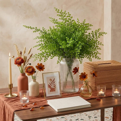 18" artificial maidenhair fern bush in glass vase on table with flowers and candles - thumbnail number 4