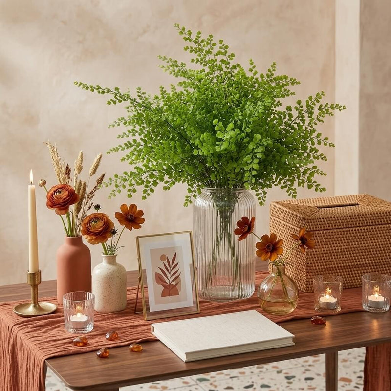 18" artificial maidenhair fern bush in glass vase on table with flowers and candles - thumbnail number 4
