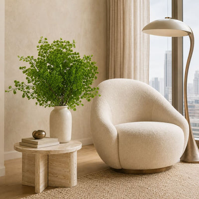 18" artificial maidenhair fern bush in a vase on a side table next to a cream armchair - thumbnail number 9
