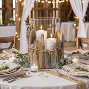 Glass candleholder wrapped with driftwood pieces as a rustic table centerpiece - thumbnail number 3