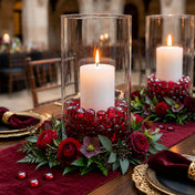 Cylinder glass vase with a candle, flowers, and ruby red vase gems - thumbnail number 2