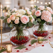 Glass bowl vases with pink flowers and ruby red vase gems - thumbnail number 3