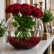 Glass bowl vase with red flowers and ruby red vase gems - thumbnail number 4