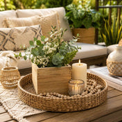 Handmade wooden berry box filled with greenery on a tray with candles - thumbnail number 6