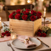 Handmade Wooden Berry Box 10x75 Untreated filled with red roses as a centerpiece - thumbnail number 6