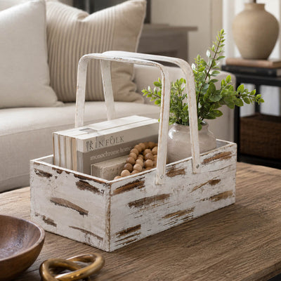 Whitewashed Wood Planter Box Basket with Handles 6x12 - thumbnail number 9