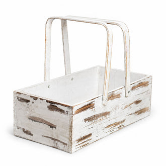 Whitewashed Wood Planter Box Basket with Handles 6x12