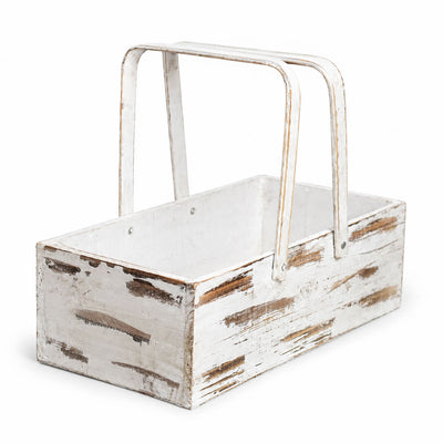 Whitewashed Wood Planter Box Basket with Handles 6x12