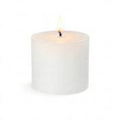 White pillar candle with lit flame isolated on white background - thumbnail number 4