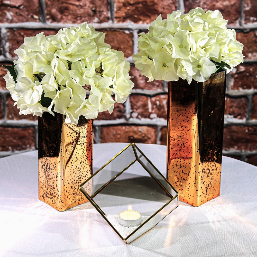 Richland Mercury Rose Gold Square Vase 3"x3"x10"