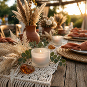 Sunset tablescape with frosted tealight candle holders and dried botanicals - thumbnail number 5