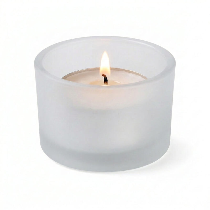 Frosted tealight candle holder with glowing white candle - thumbnail number 3