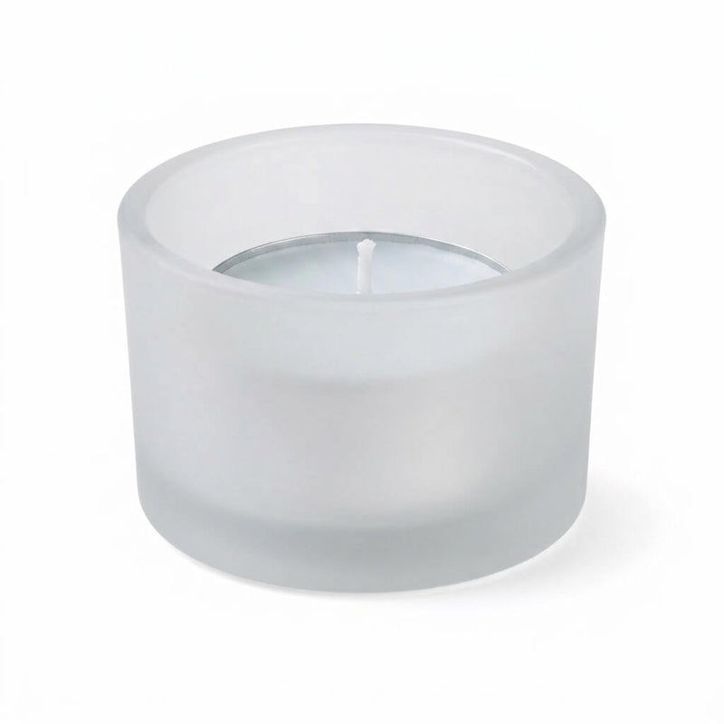 Frosted glass tealight candle holder with white candle on white background - thumbnail number 2