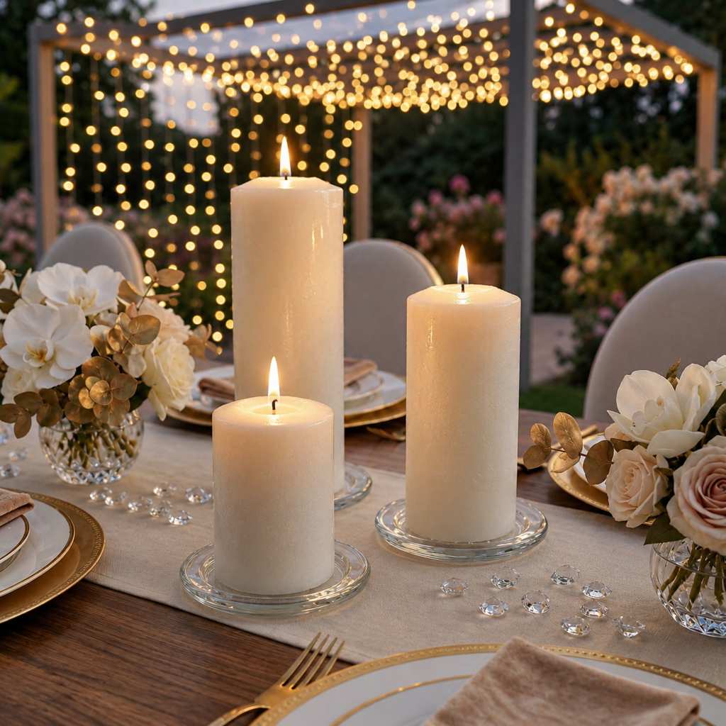 Eastland Glass Pillar Plate Round 4” Set of 36 - Quick Candles