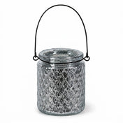 Patterned mercury glass holder with black wire handle against white - thumbnail number 2