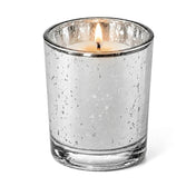 A Silver Mercury Votive Holder with lit candle on a white backdrop - thumbnail number 3