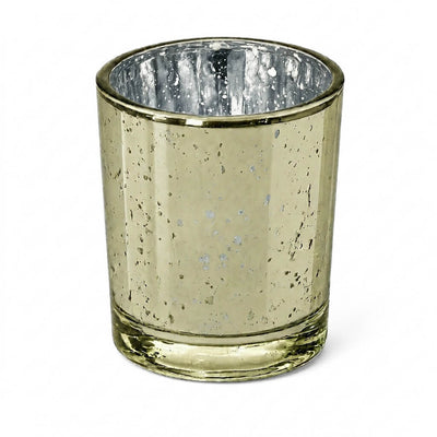 An empty Metallic Gold Mercury Votive Holder isolated from an angle on a clean white background - thumbnail number 1