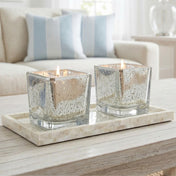 Pair of silver mercury square votive holders on a tray in a bright living room - thumbnail number 8