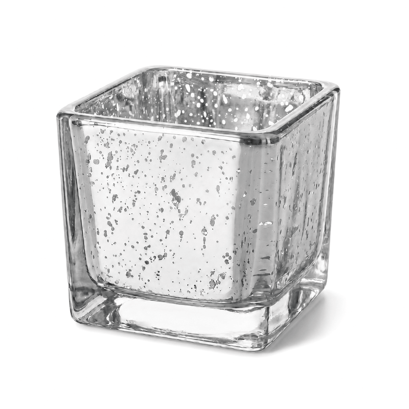 Silver mercury square votive holder on white backdrop - thumbnail number 1