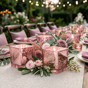 Rose gold mercury square votive holders on an elegant floral outdoor table setting - thumbnail number 4