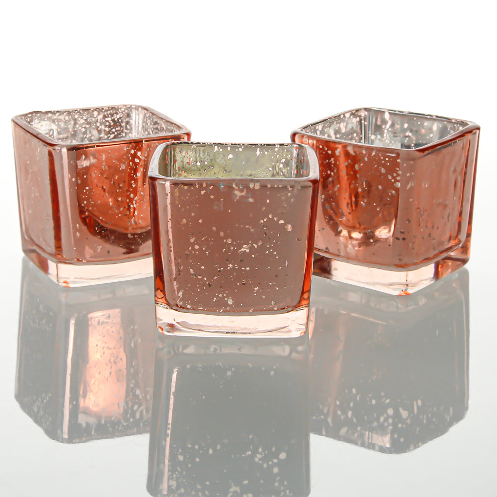 Richland Rose Gold Mercury Square Votive Holder Set Of 12 Quick Candles 0722