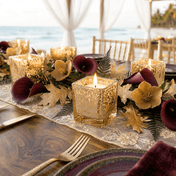 Metallic gold mercury square votive holders with elegant autumn beach table decor - thumbnail number 5